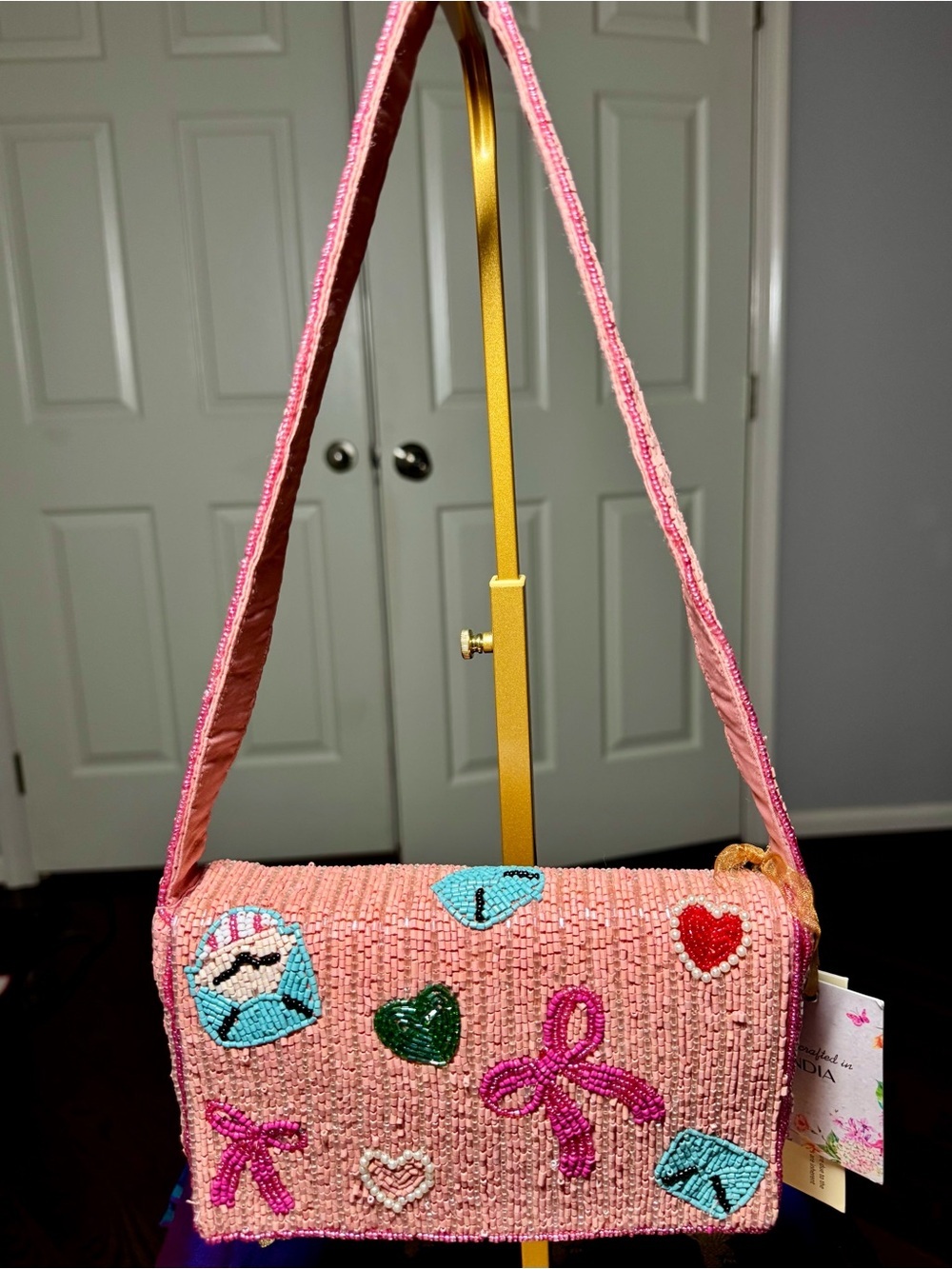 NWT Sol And Mer Beaded Love Notes Bag Pink Bows Hearts TJ Maxx